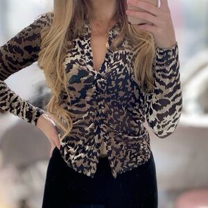 Sheen leopard button down blouse
